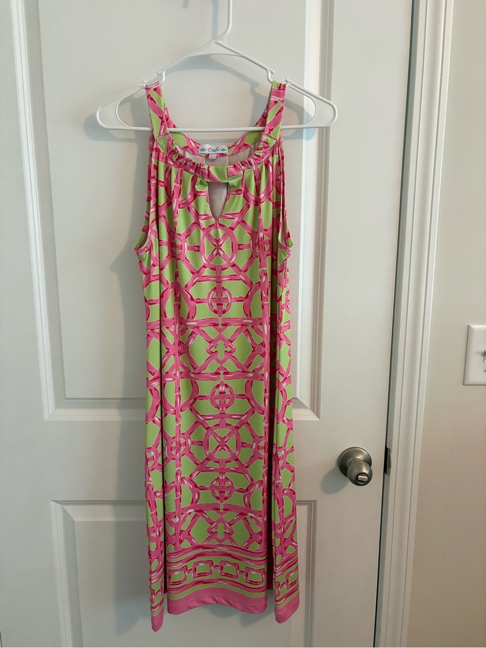 Sleeveless Pink & Lime Patterned Keyhole Dress